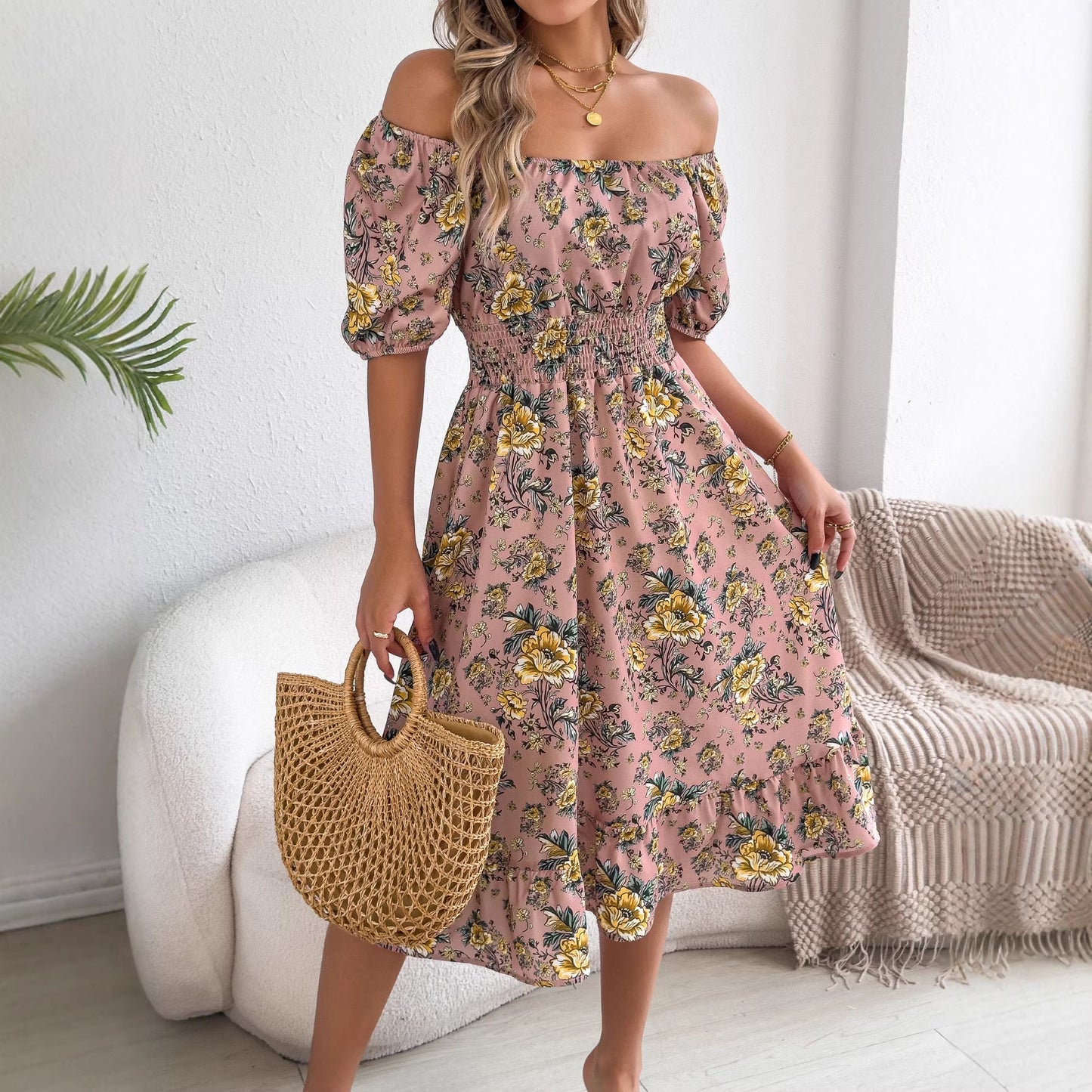 Women's Sleeve Flower Ruffled Expansion For Vacation Dress
