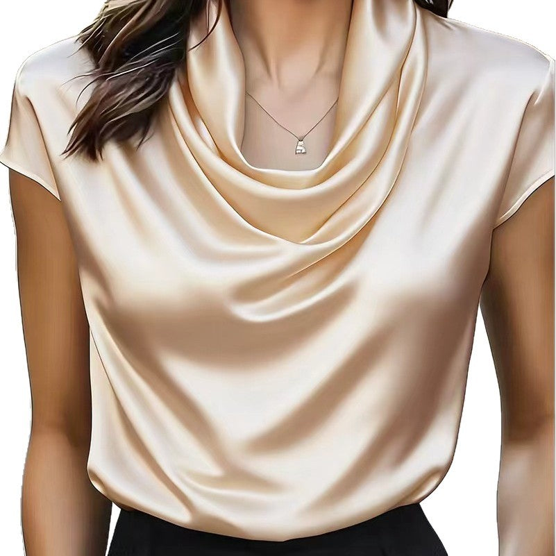 Women's Swing Collar Draping Effect Short-sleeved Shirt Tops
