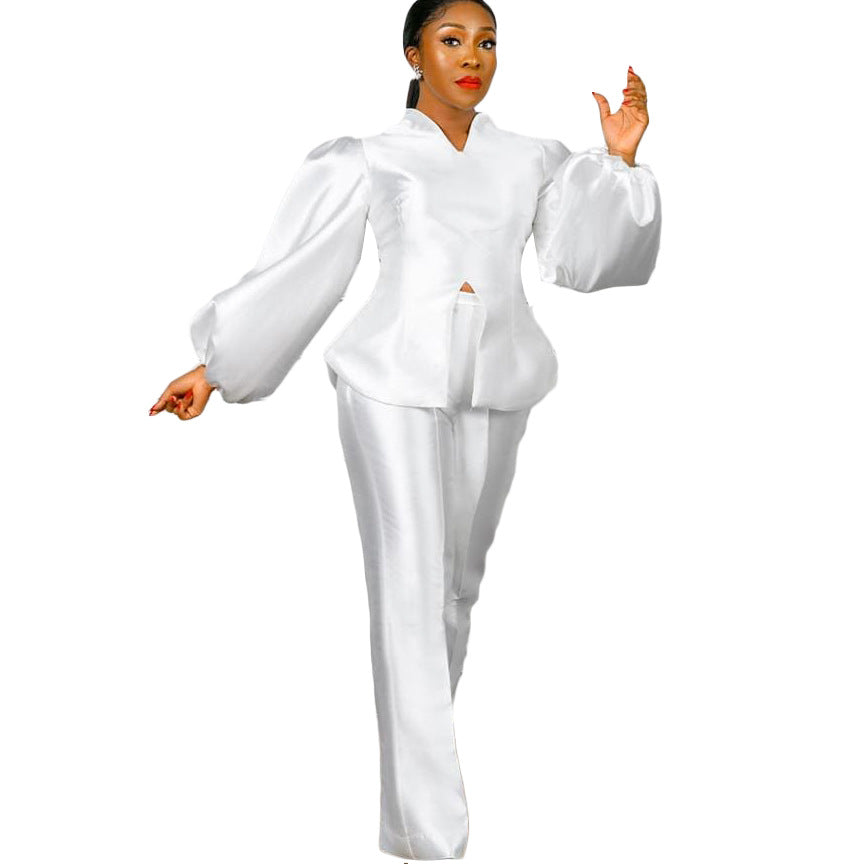 Women's Solid Color Puff Sleeve Wide Leg Clothing