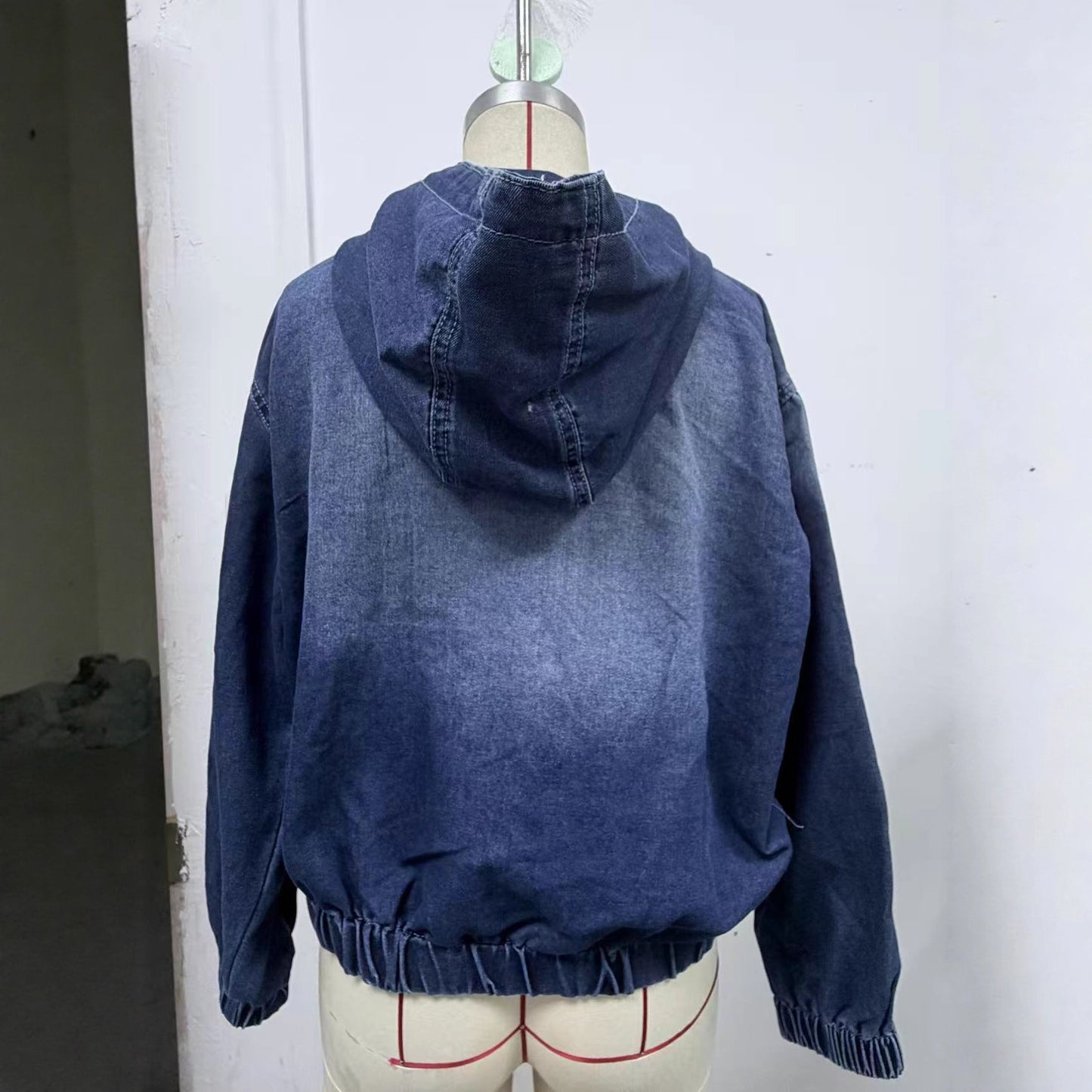 Women's Casual Denim Washed Hooded Bomber Daily Jackets