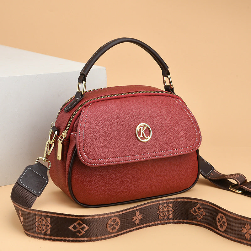 Women's Mother's Soft Leather Korean Fashion Round Handbags
