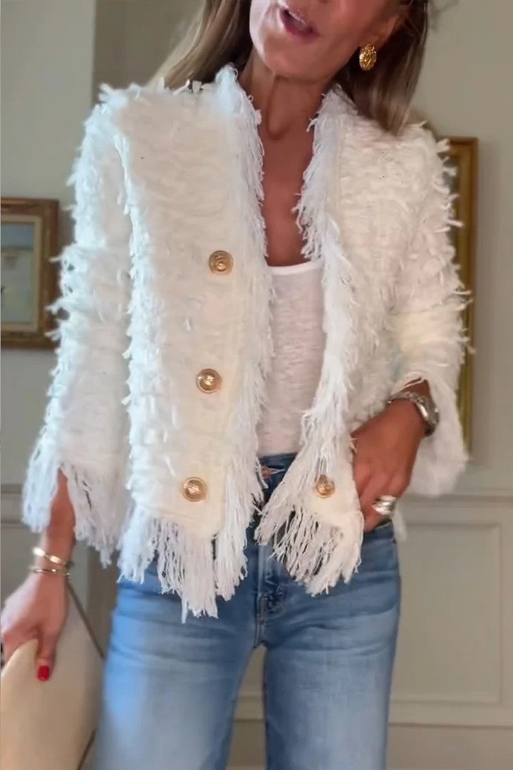 Stylish Elegant Style Tassel Metal Buckle Jackets