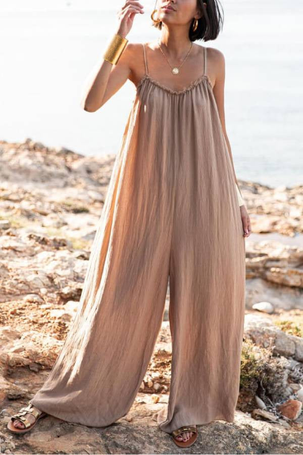 Women's Linen Sling Backless Loose-fitting Vacation Style Women's Jumpsuit/clothing
