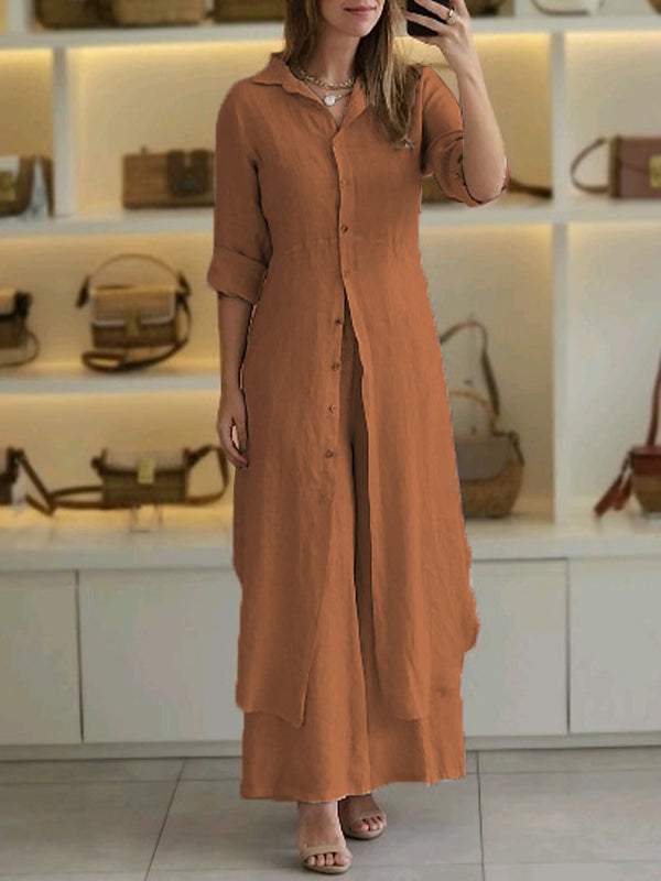 Women's Urban Elegant Cotton Linen Waisted Long-sleeved Suits