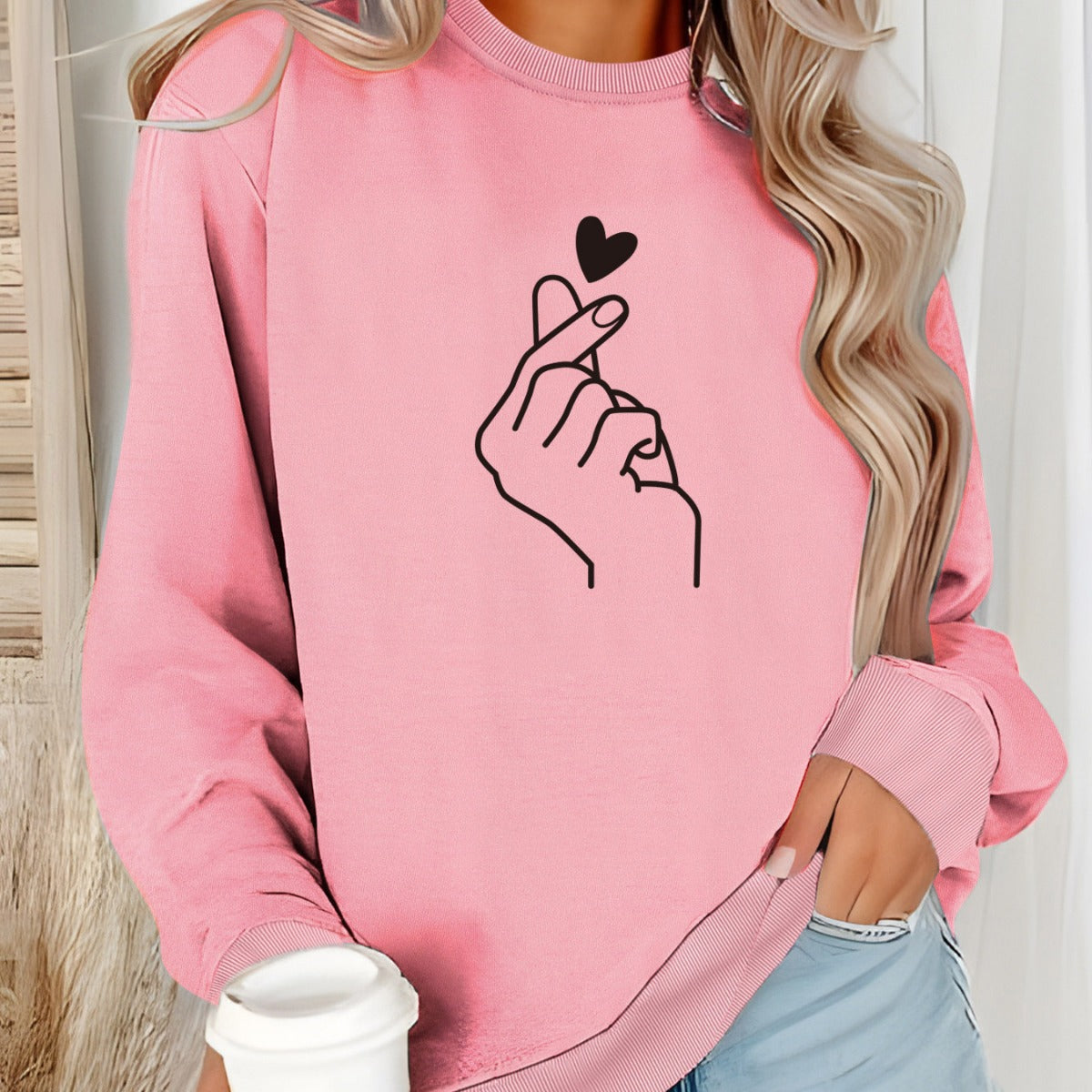 Women's Heel Wrapped Collar Brushed Hoody Round Neck Large Sweaters