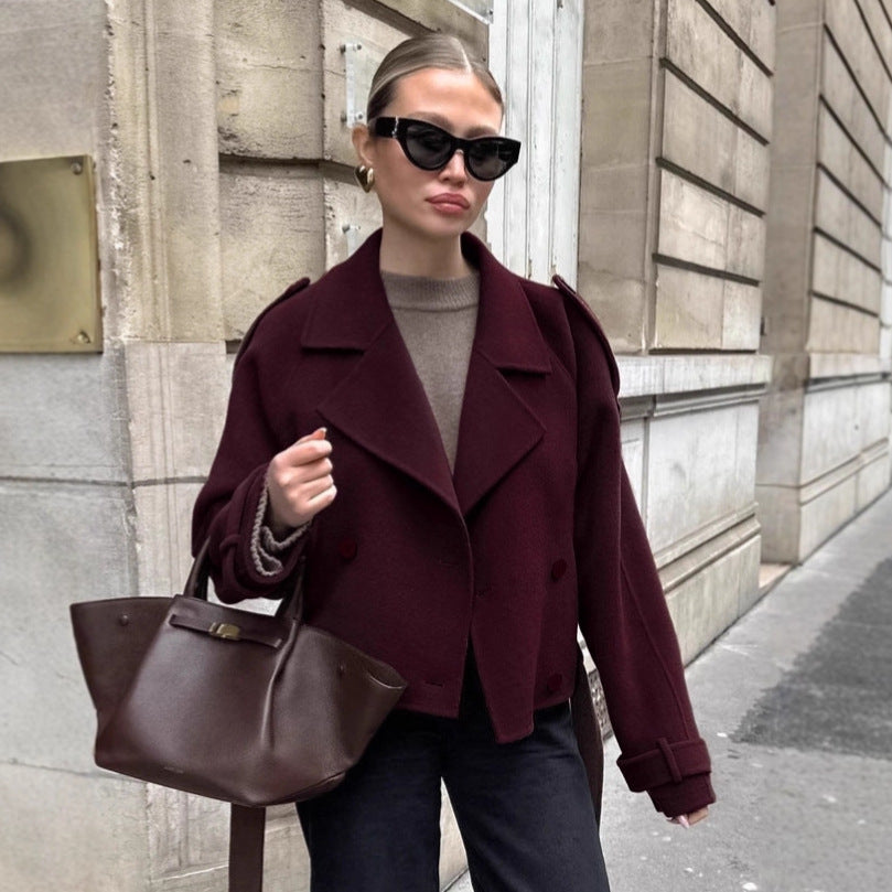 Women's Woolen For Commuting Fashion Thickened Double Breasted Coats