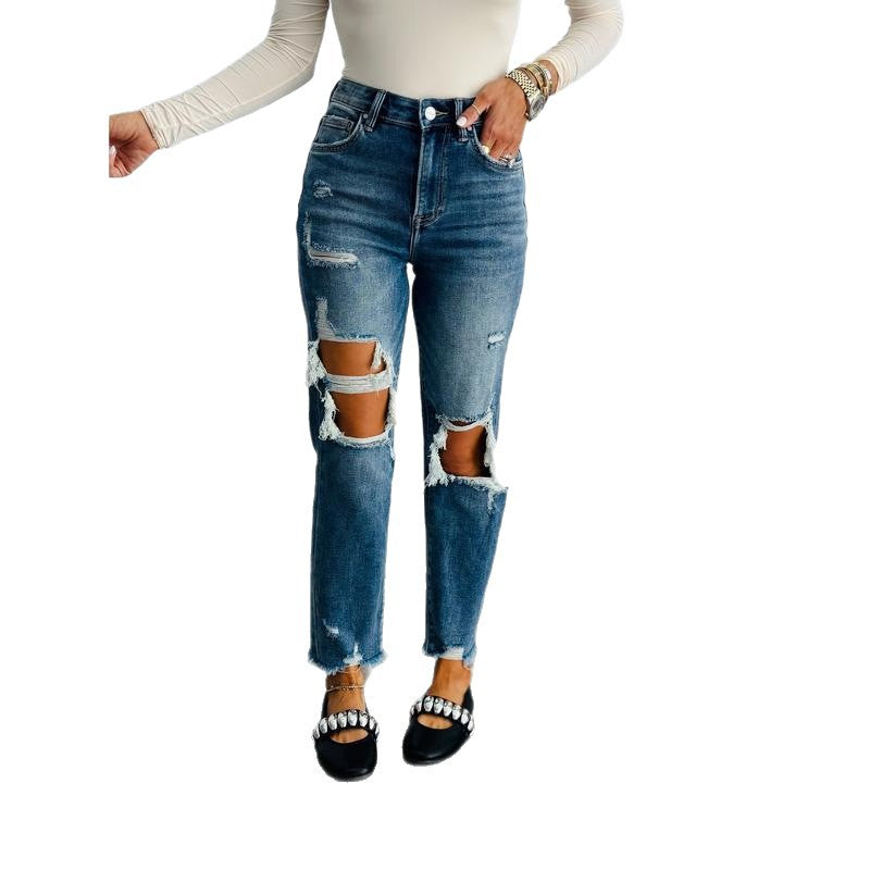 Classy Summer High Waist Washed Ripped Women's Jeans