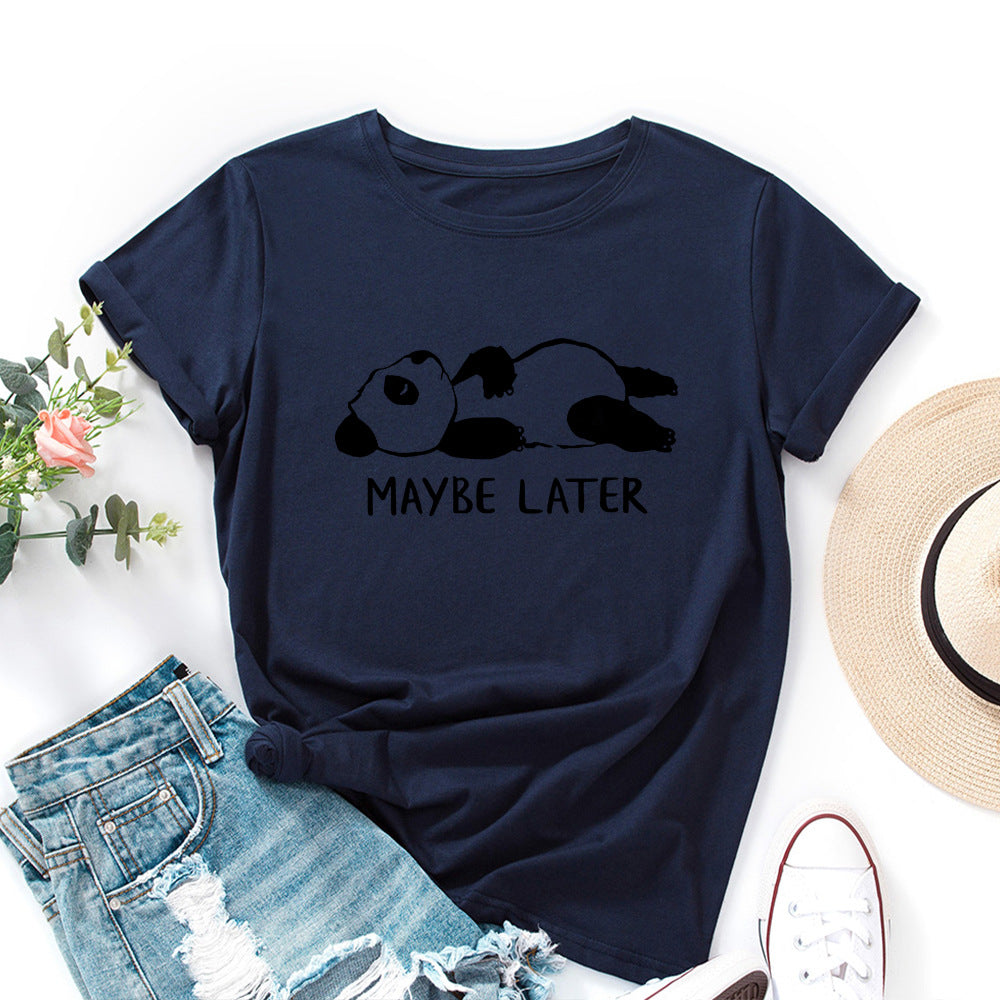 Women's Leisure Panda Printing Loose Round Neck Shorts