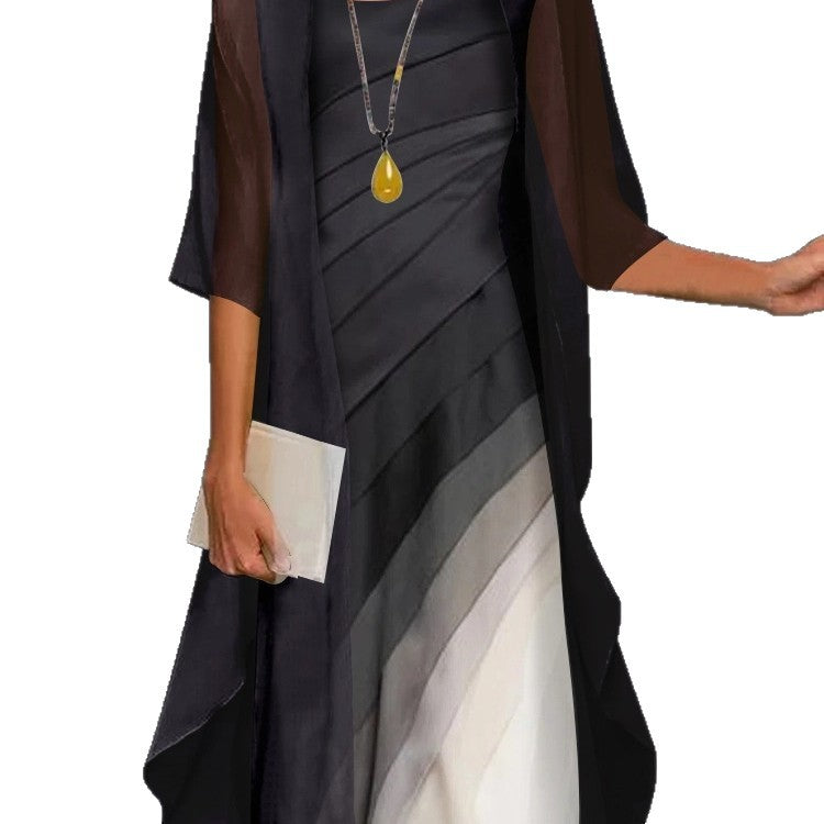 Elegant Gradient Print Dress Two-piece Set Fashion Casual Suit