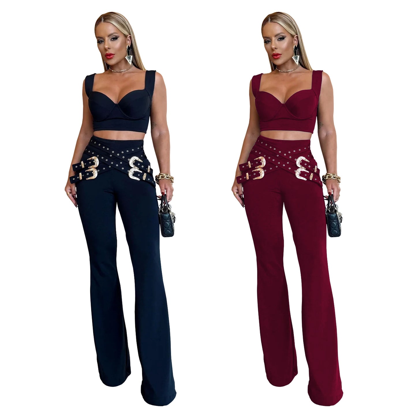 Women's Fashion Wear Sexy Casual Eyelet Button Suits