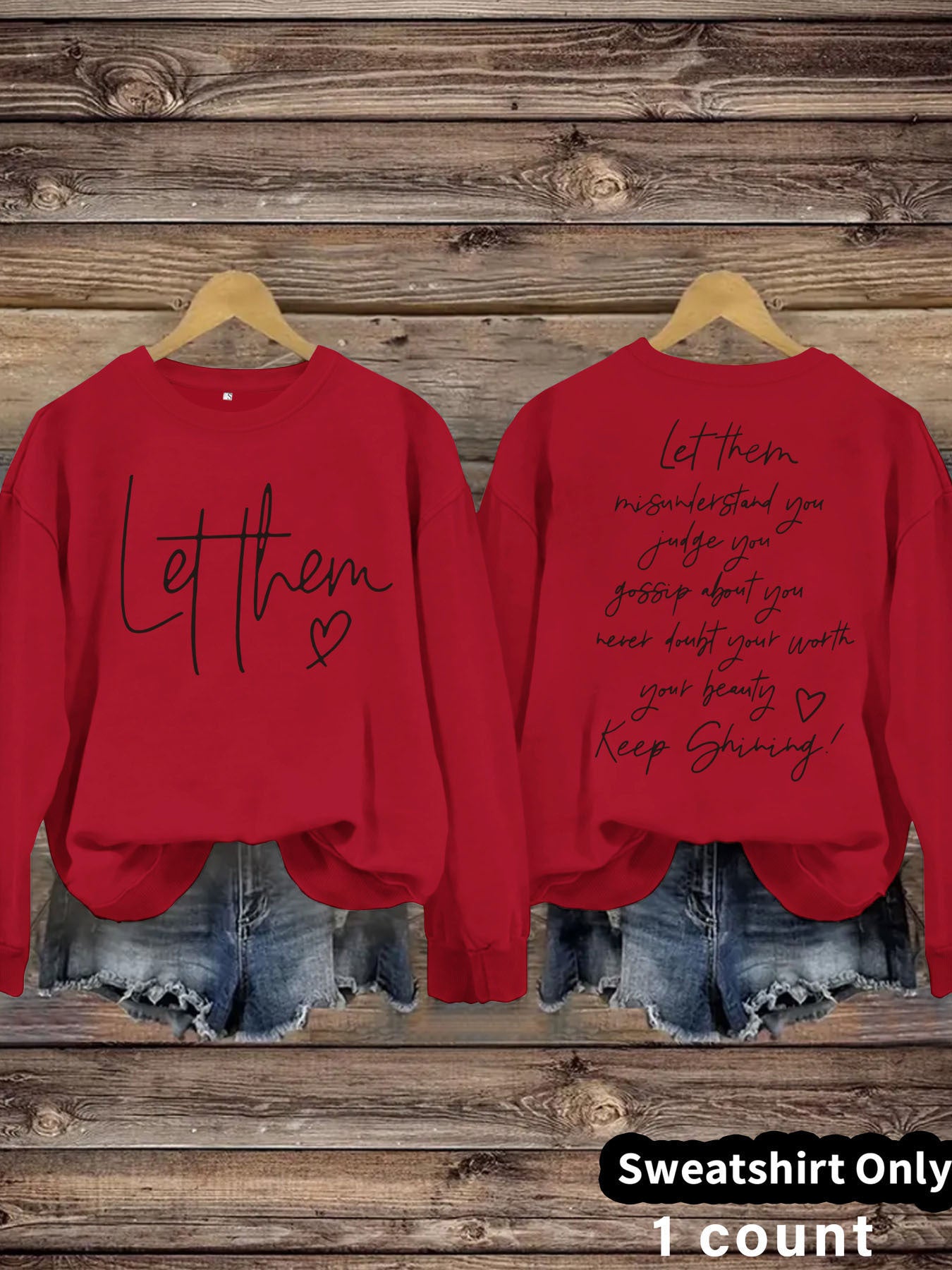 Women's Round Neck Letter Print Casual Loose Sweaters