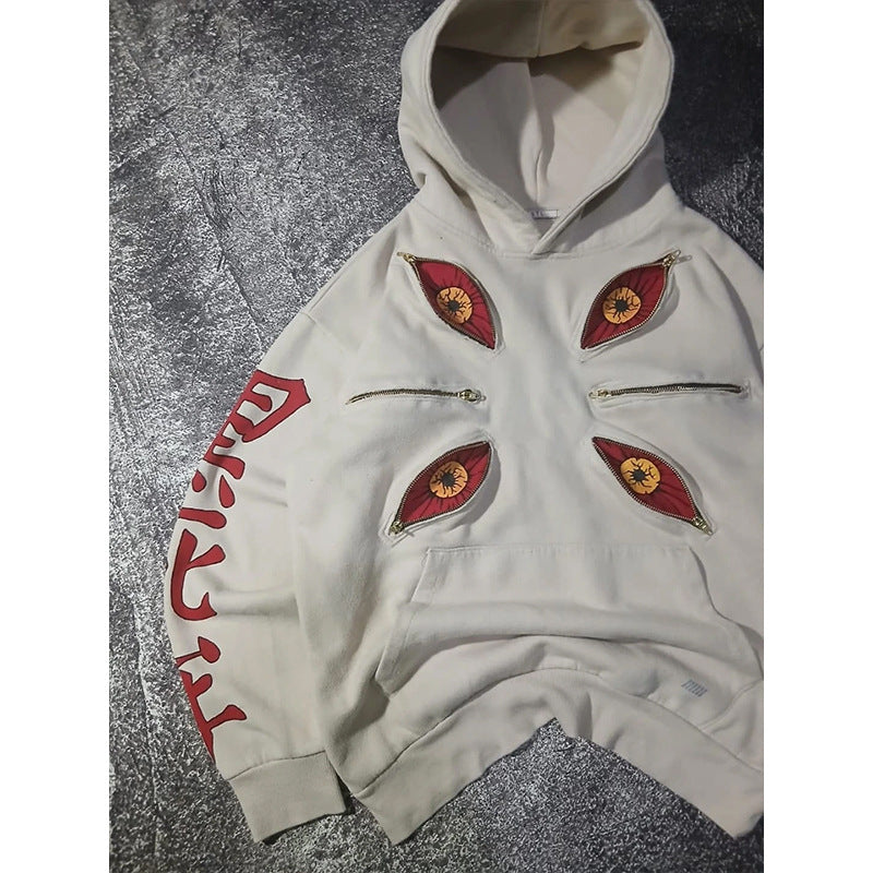 Zipper Devil Eyes Printed Long Sleeve Sweaters