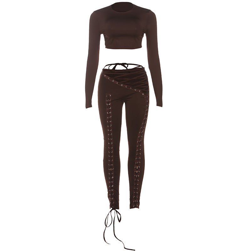 Women's Sexy Cutout Tight Trousers Two-piece Set Suits