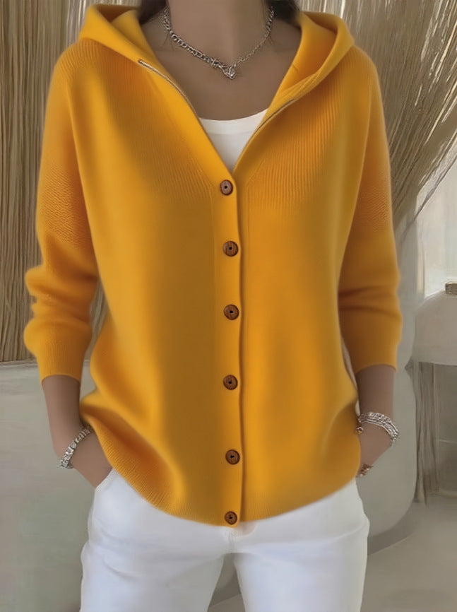 Women's Hooded Knit Solid Color Casual Fashion Cardigans