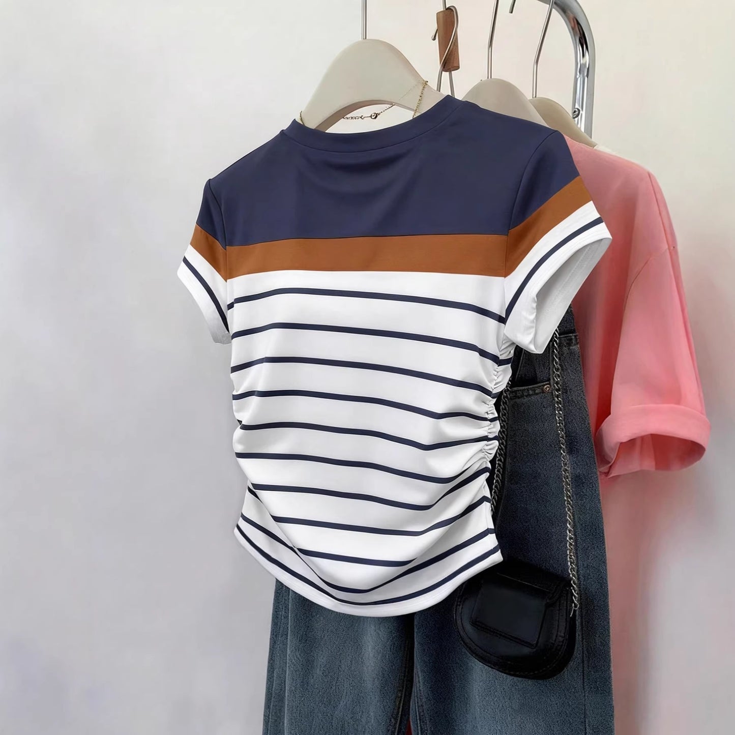 Women's Summer Casual Round Neck Sleeve Waist Women's T-shirt