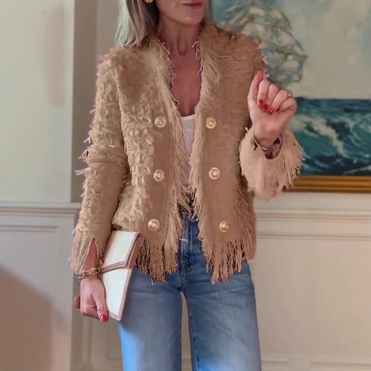 Stylish Elegant Style Tassel Metal Buckle Jackets