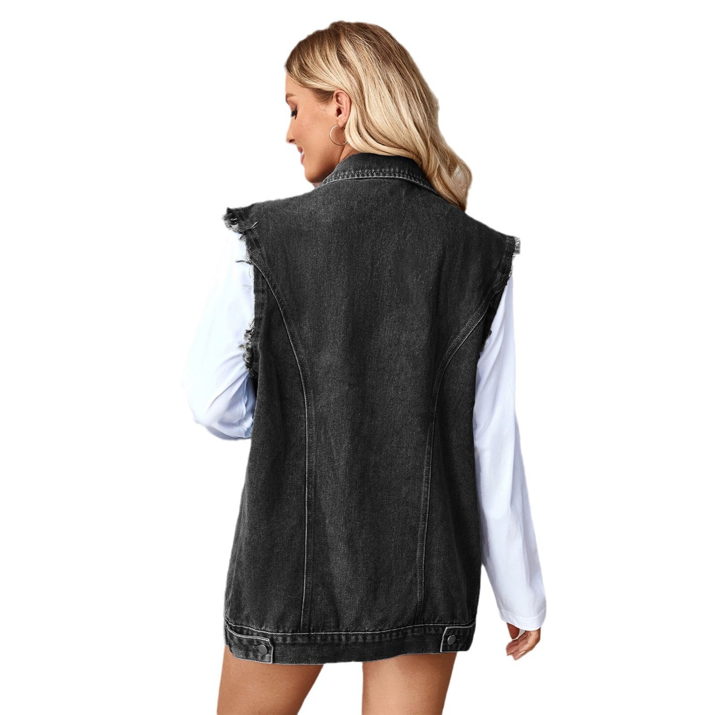 Cool Women's Washed Denim Loose-fitting Waistcoat Tops