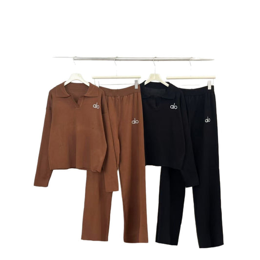 Women's Lapel Knit Casual High Waist Wide Suits