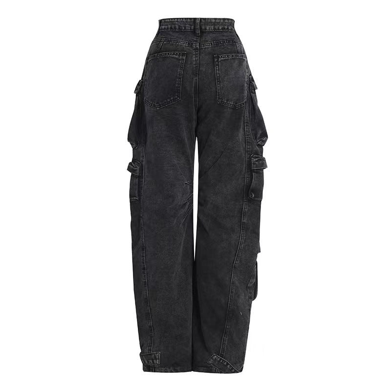 Fashion Smoky Gray Stitching Cargo Casual Pants