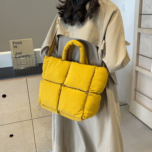 Women's Diamond Fashionable Soft Cotton Filling Pillow Shoulder Bags