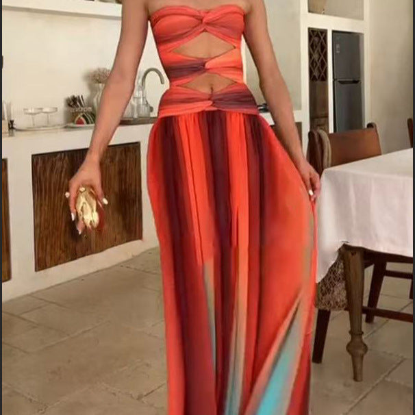 Women's Sexy Temperament Holiday Travel Fashion Gradient Dresses