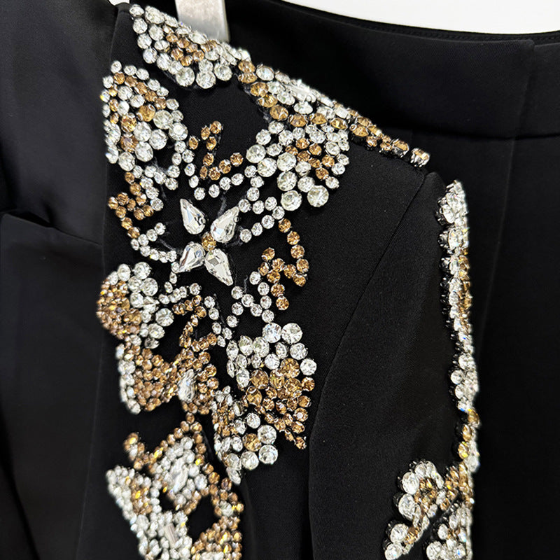 Diamond Beaded Stand Collar Split Trousers Fashion Casual Suit