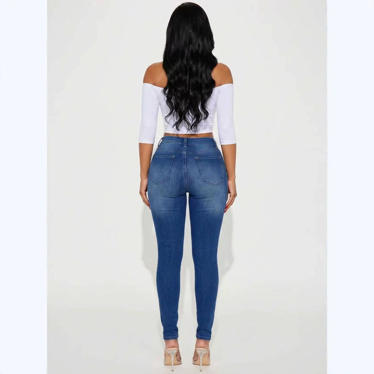 Women's High Waist Ripped Skinny Slimming Washed Women's Jeans
