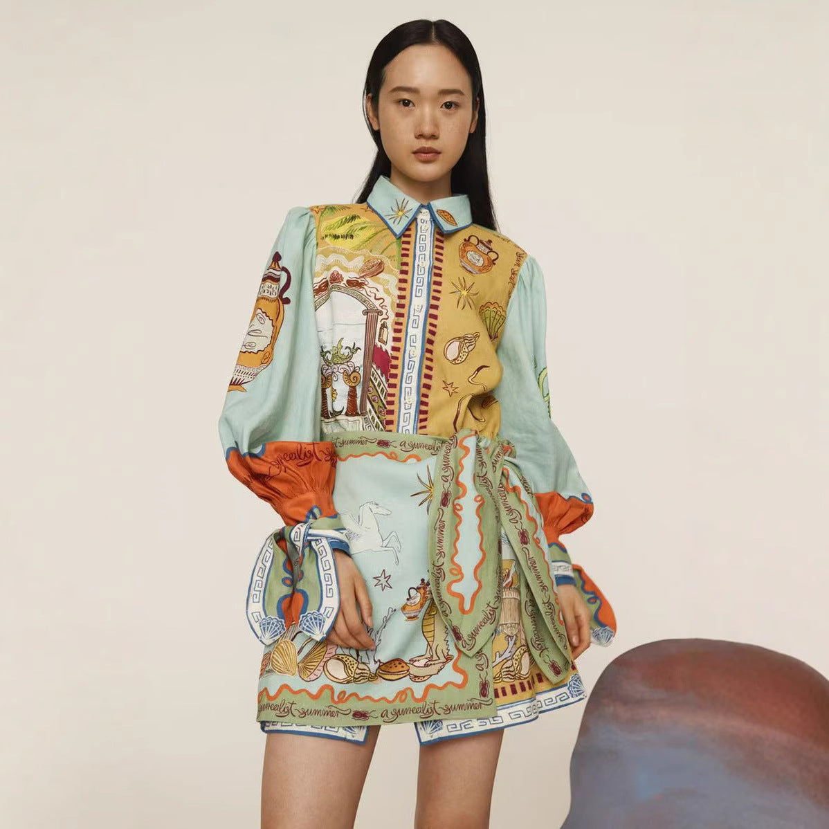 Fashion Casual Linen Shirt Collar Fake Dress