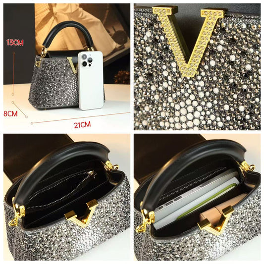 Versatile Women's High-grade Rhinestone Fashion Leather Crossbody Bags