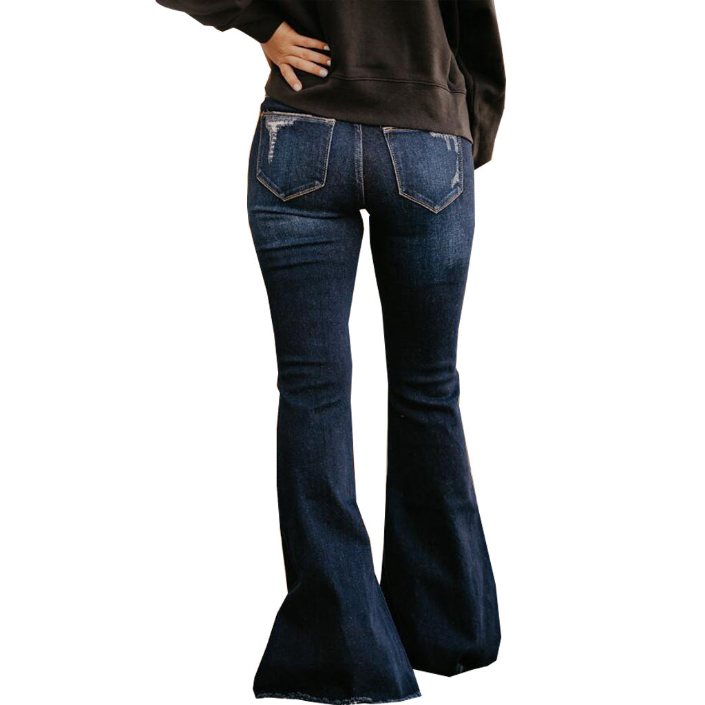 Wild Wide Leg Water Washed Hole Denim Jeans