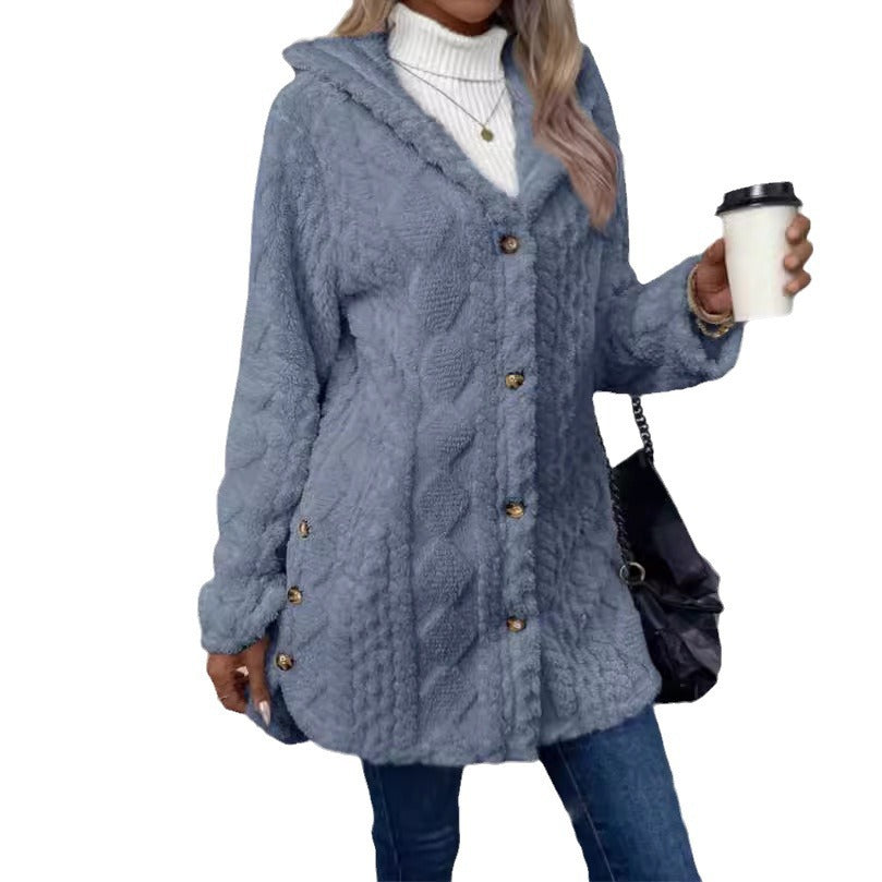 Stylish Warm Fashion Jacquard Plush Hooded Sweaters