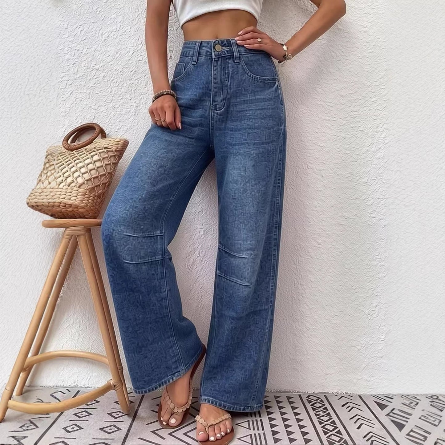 Women's Source Casual Fashion Wash Loose Mid Jeans