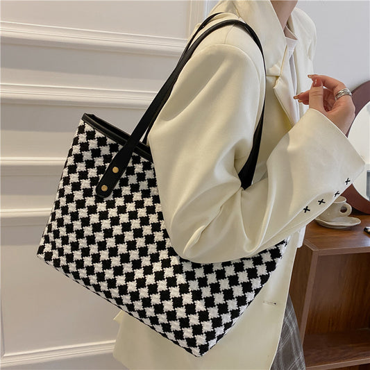 Simple Commute Big Fashion Check Pattern Shoulder Bags