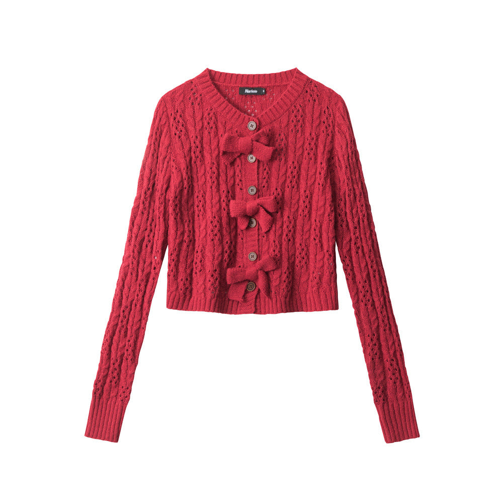 Women's Red Bow Long-sleeved Inner Wear Base Knitwear