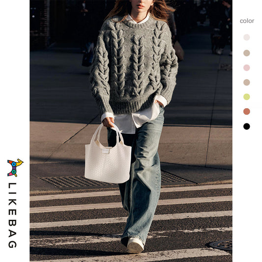 Basket Woven Commute Composite Large Capacity Handbags