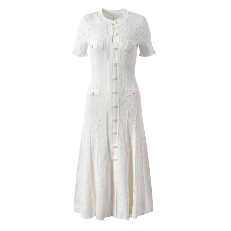 Sleeve Knitted Slit Dress Hollow Single Sweaters