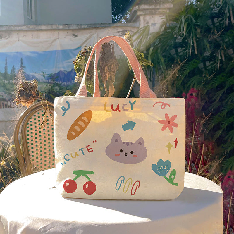 Women's Cute Cartoon Canvas Tutorial Lunch Size Handbags