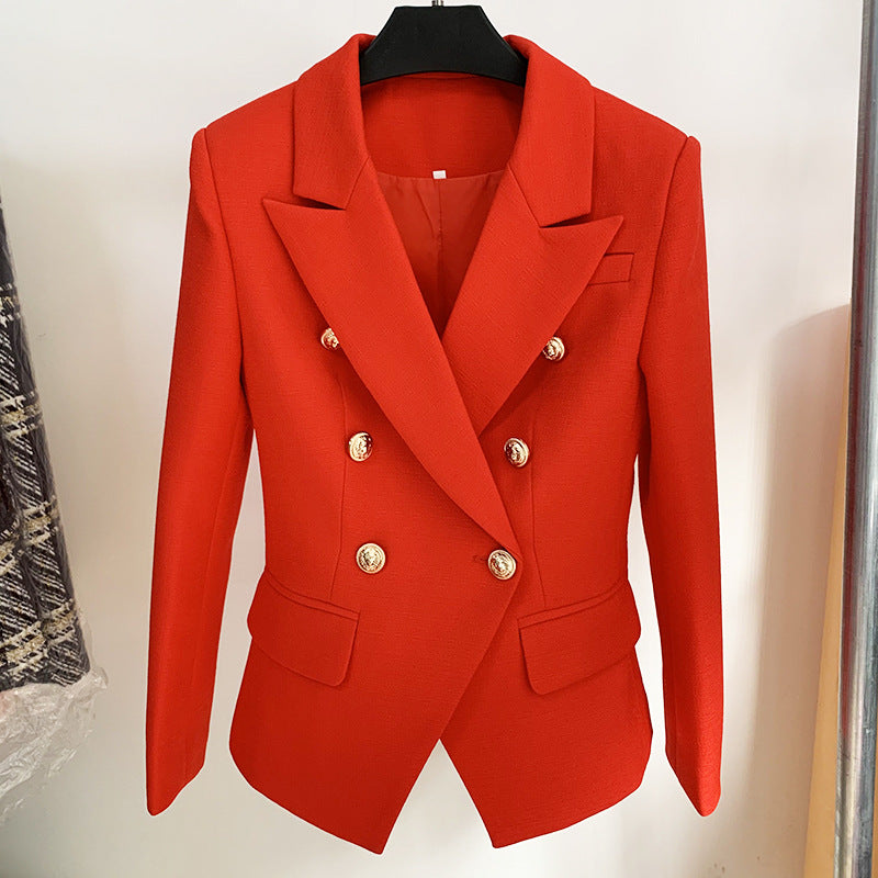 Fashion Female Metal Lion Buckle Double-breasted Small Suit