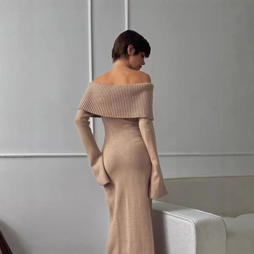 Women's Source Flared Sleeve Knitted Dress Slim Dresses