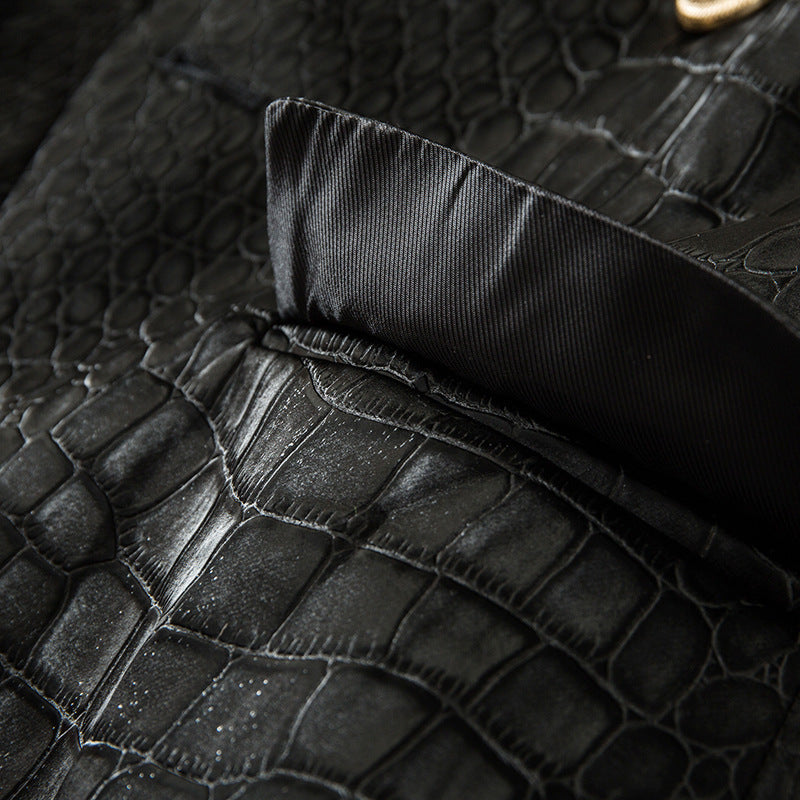 Leather Pattern Slim Metal Buckle Waist Blazers