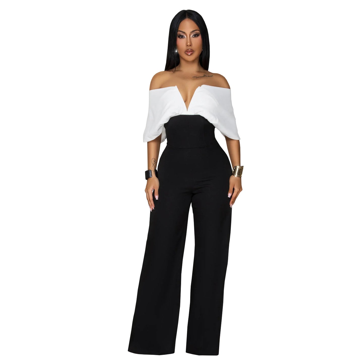 Women's Fashion Wear Casual Backless Black White Jumpsuits