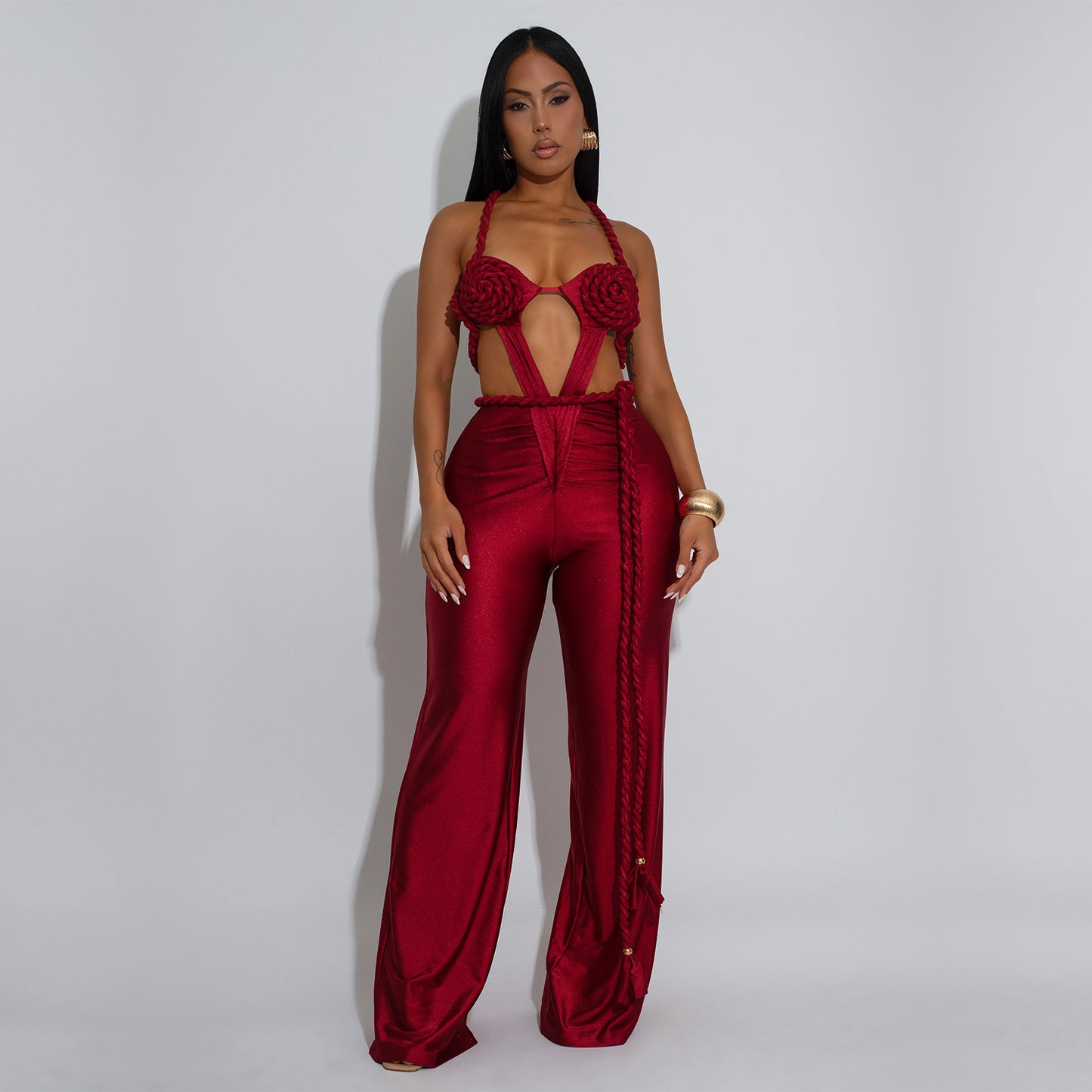 Women's Fashion Wear Solid Color Sexy Bandeau Backless Jumpsuits
