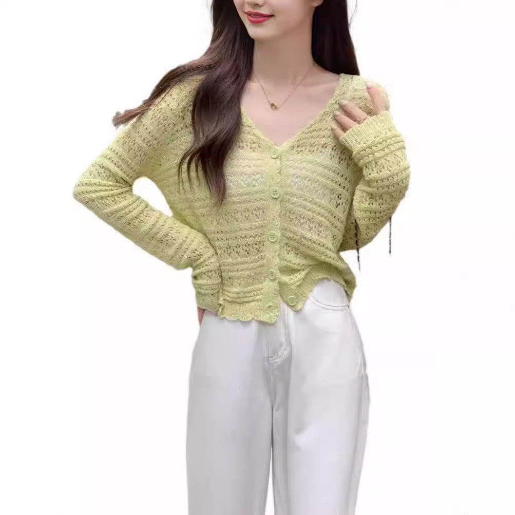 Women's Hollow Sun Protection Shawl Outer Match Long Sleeve Office Ice Women's T-shirt
