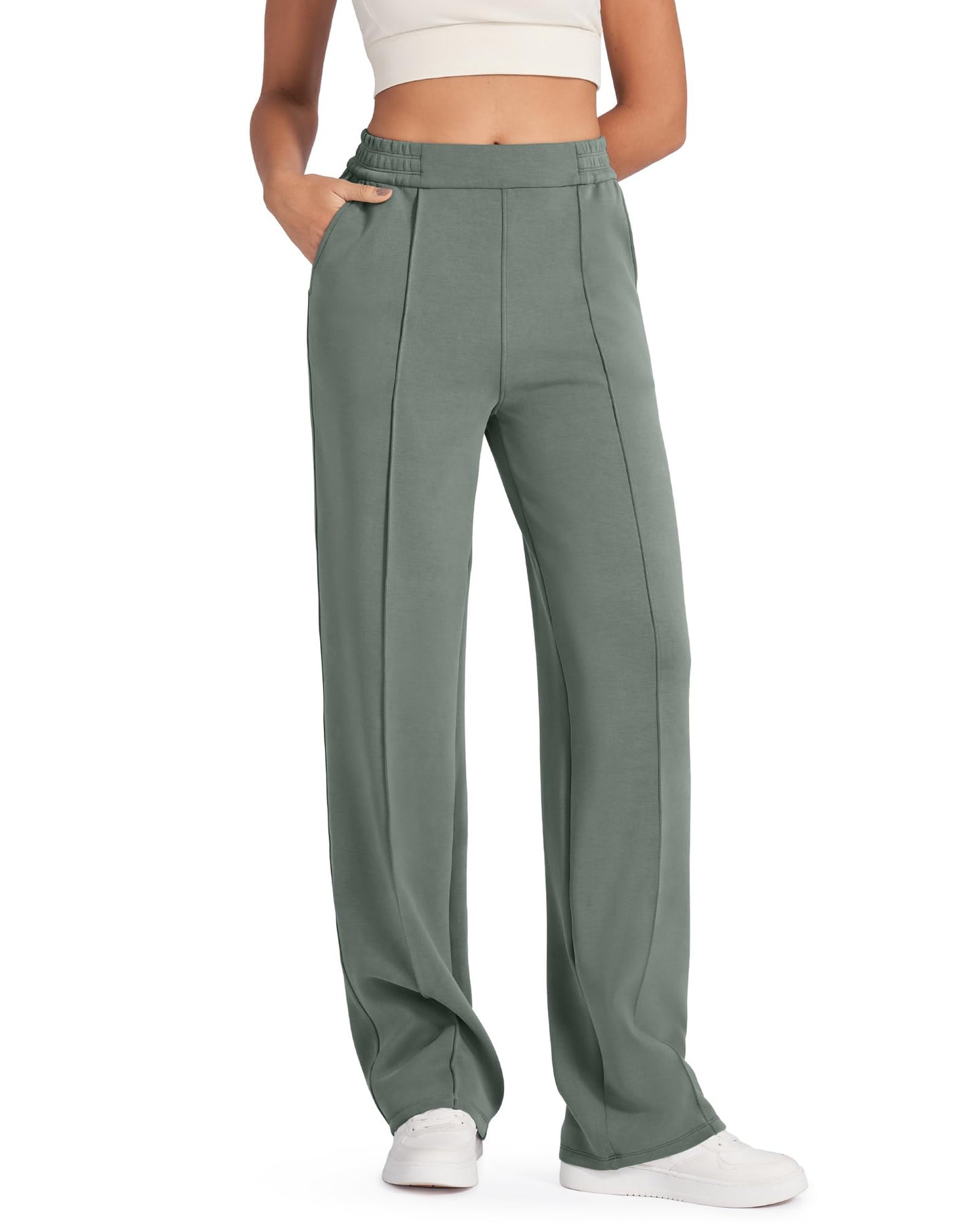 Women's Elastic High Waist Black Straight With Pants