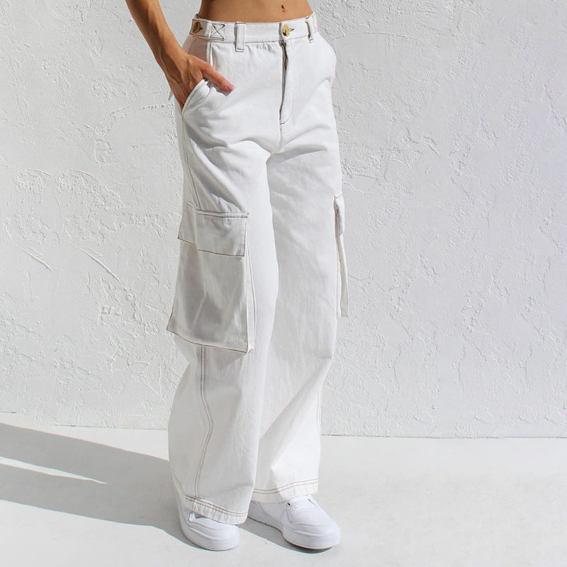 Casual Loose Wide Leg Straight Cargo Jeans