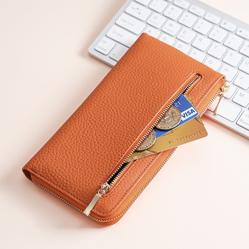 Women's Genuine Leather Long Swiping Cowhide Multiple Purses