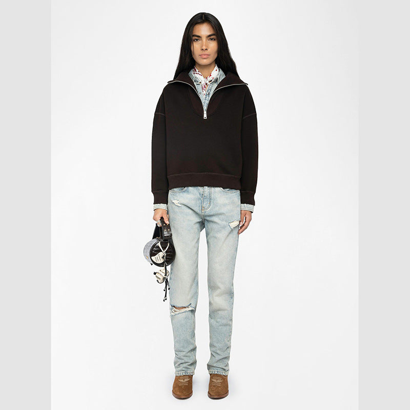 Women's French Niche Back Letter Embroidered Hot Fix Sweaters