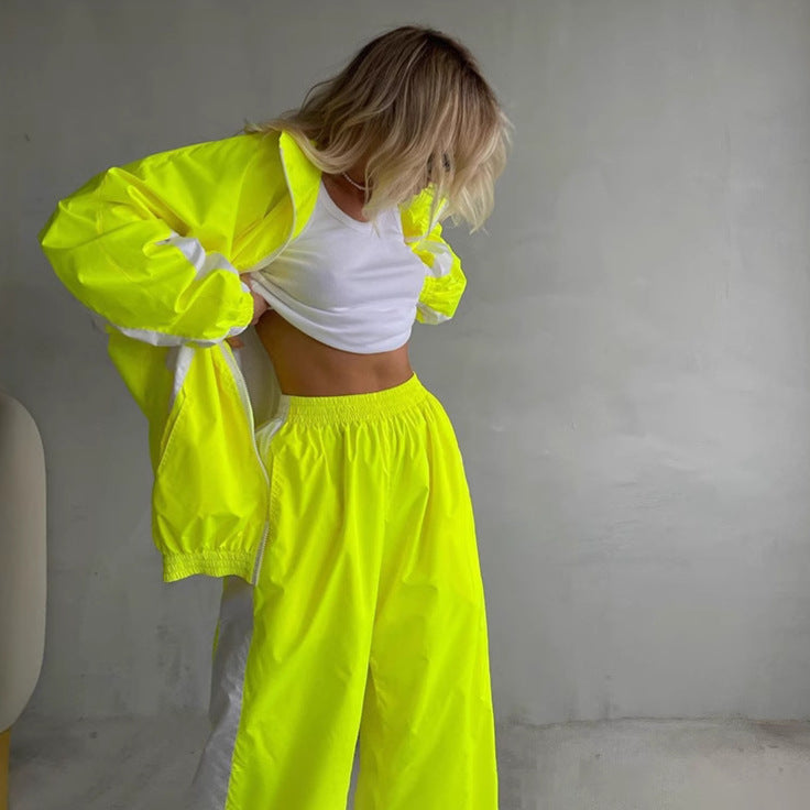 Women's Color Matching Long Sleeve Zipper Contrast Suits