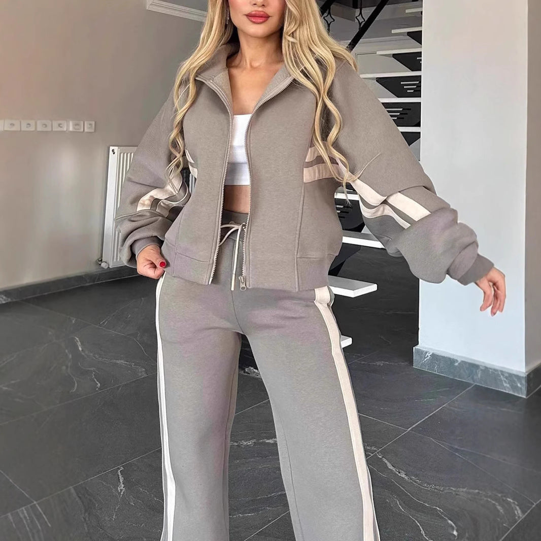 Women's Autumn Striped Zipper Leisure Sports For Suits