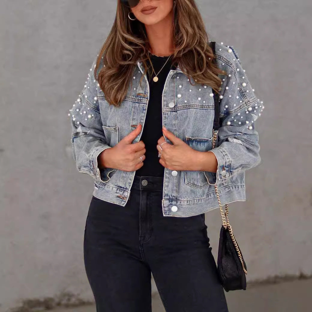 Women's Fashion Wear Beaded Loose Denim Jackets